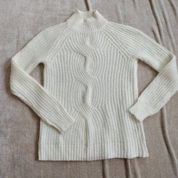 Calvin Klein Collection White Cream Braided Knit High Neck Tunic Sweater Size XS - Picture 1 of 6